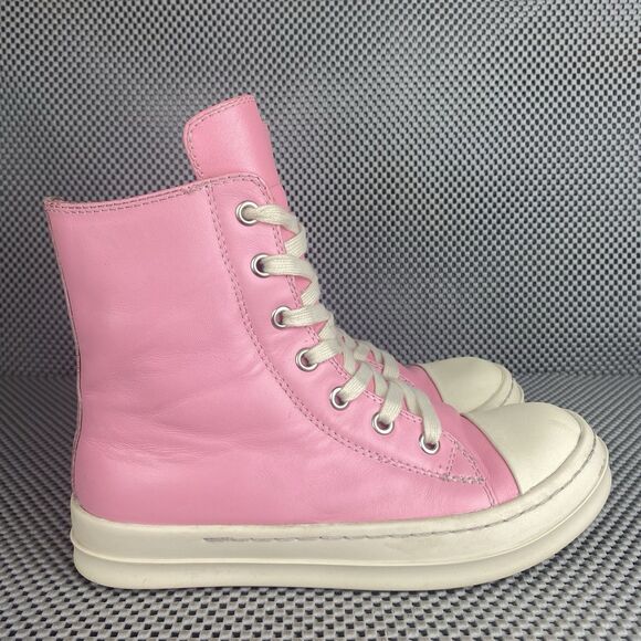 Rick Owens Phlegethon High Top Sneakers Womens 35 Pink Leather Made in Italy